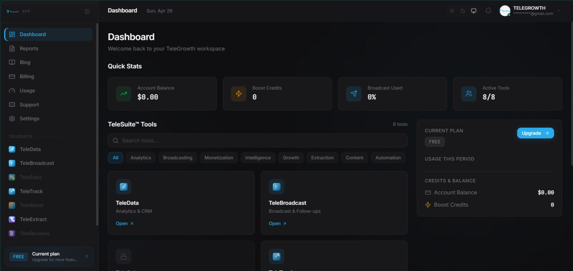 TeleGrowth dashboard preview